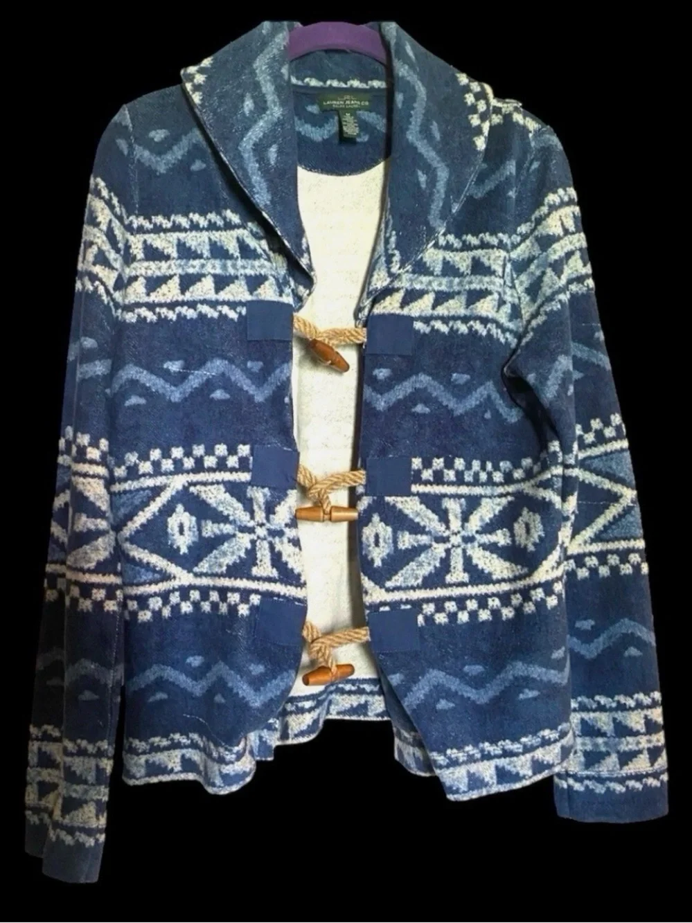 Vintage Ralph Lauren Blue Southwest Aztec Indian Toggle Button Jackets Sz M - Picture 5 of 9